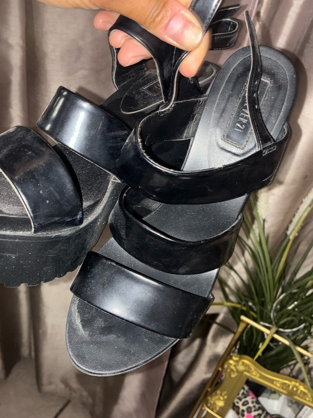 Black Platform Strappy Sandals by forever 21